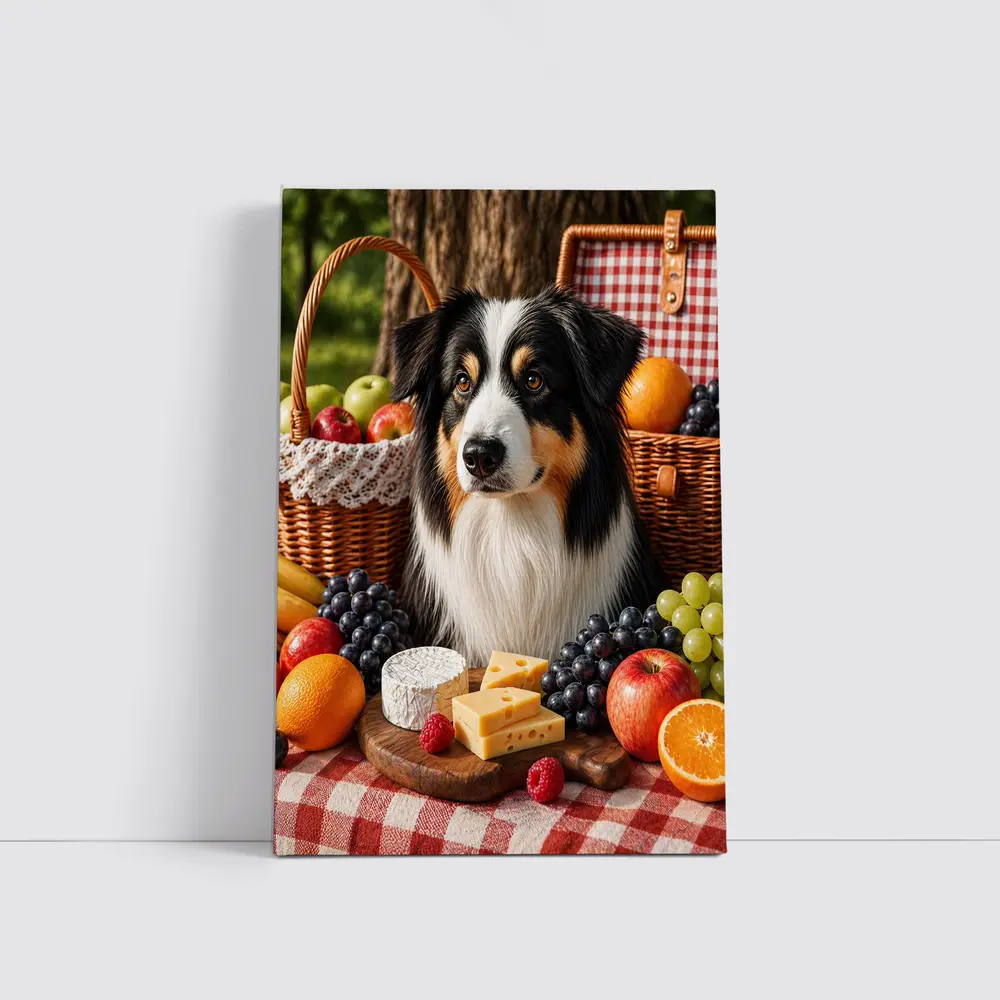 Australian Shepherd Picnic with Fruit Cheese – Wall Art