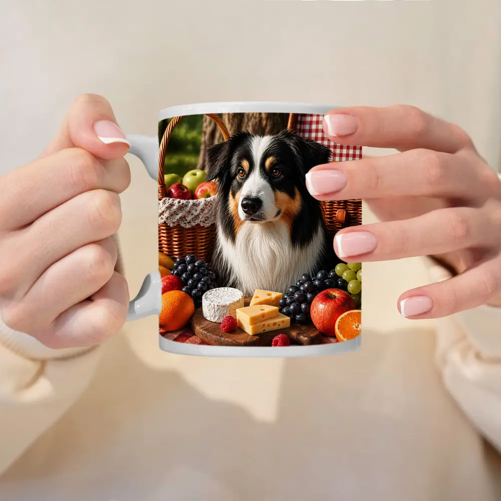 Australian Shepherd Picnic with Fruit Cheese – Mugs