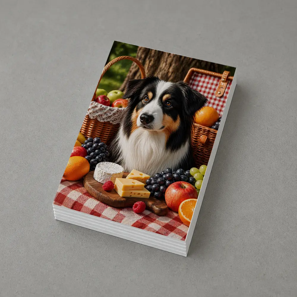 Australian Shepherd Picnic with Fruit Cheese – Postcards