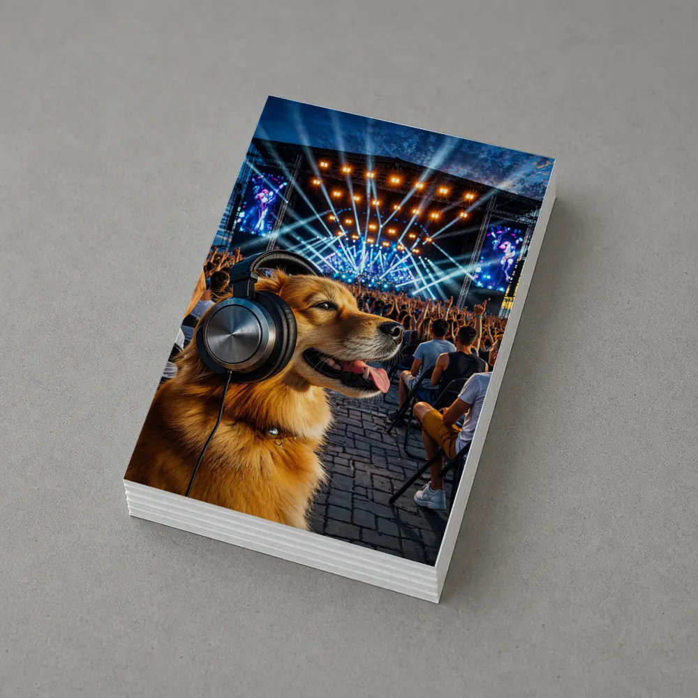 Golden Dog Wearing Headphones At Music Festival – Postcards
