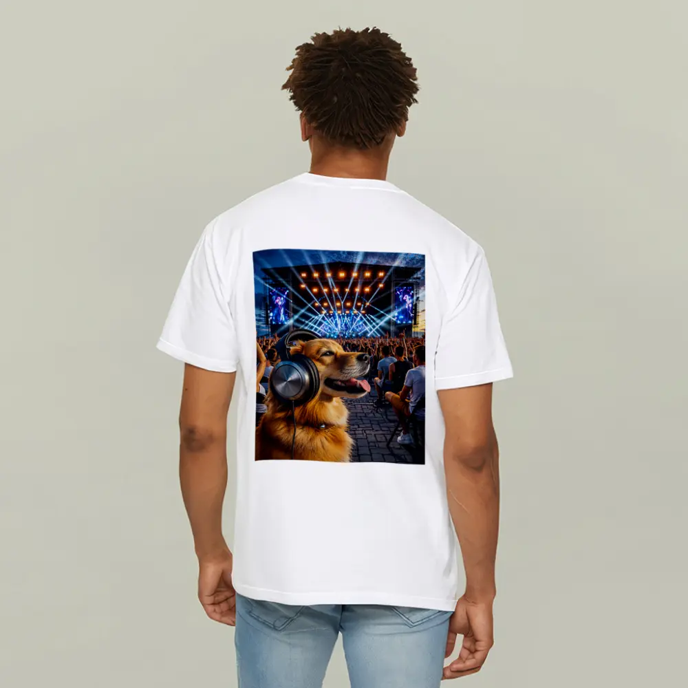 Golden Dog Wearing Headphones At Music Festival – T-Shirts