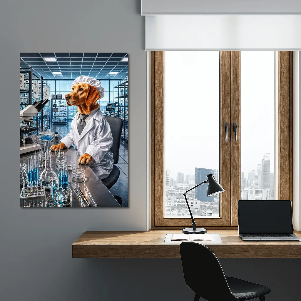 Golden Retriever Scientist In Research Laboratory – Wall Art