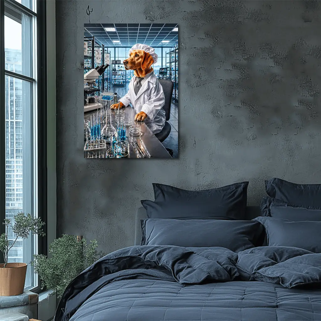 Golden Retriever Scientist In Research Laboratory – Wall Art