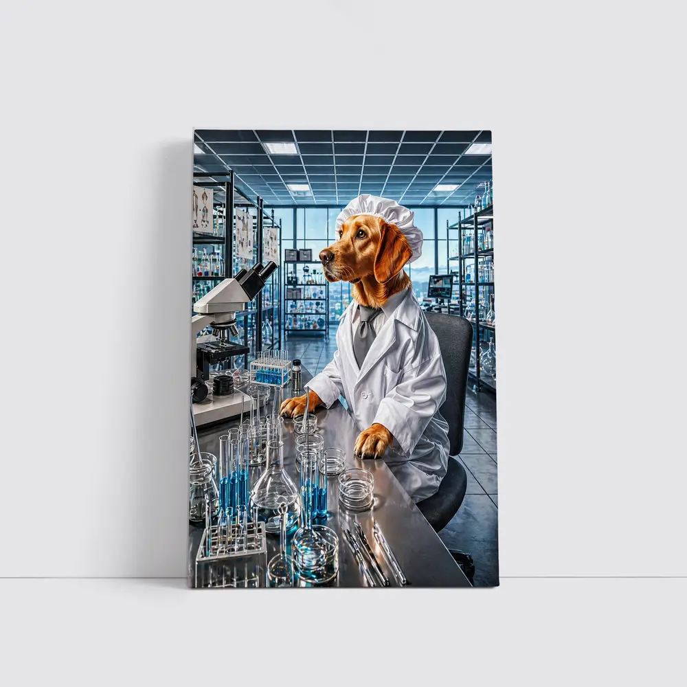 Golden Retriever Scientist In Research Laboratory – Wall Art