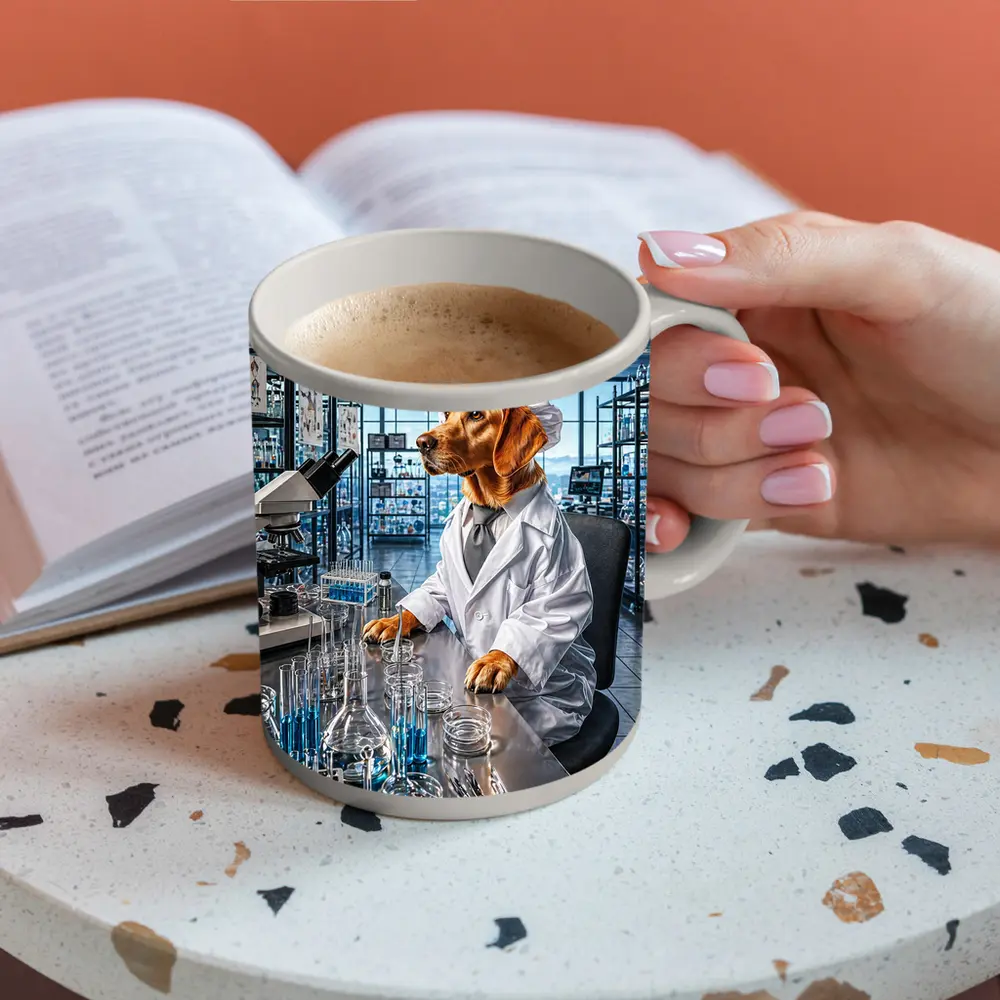 Golden Retriever Scientist In Research Laboratory – Mugs