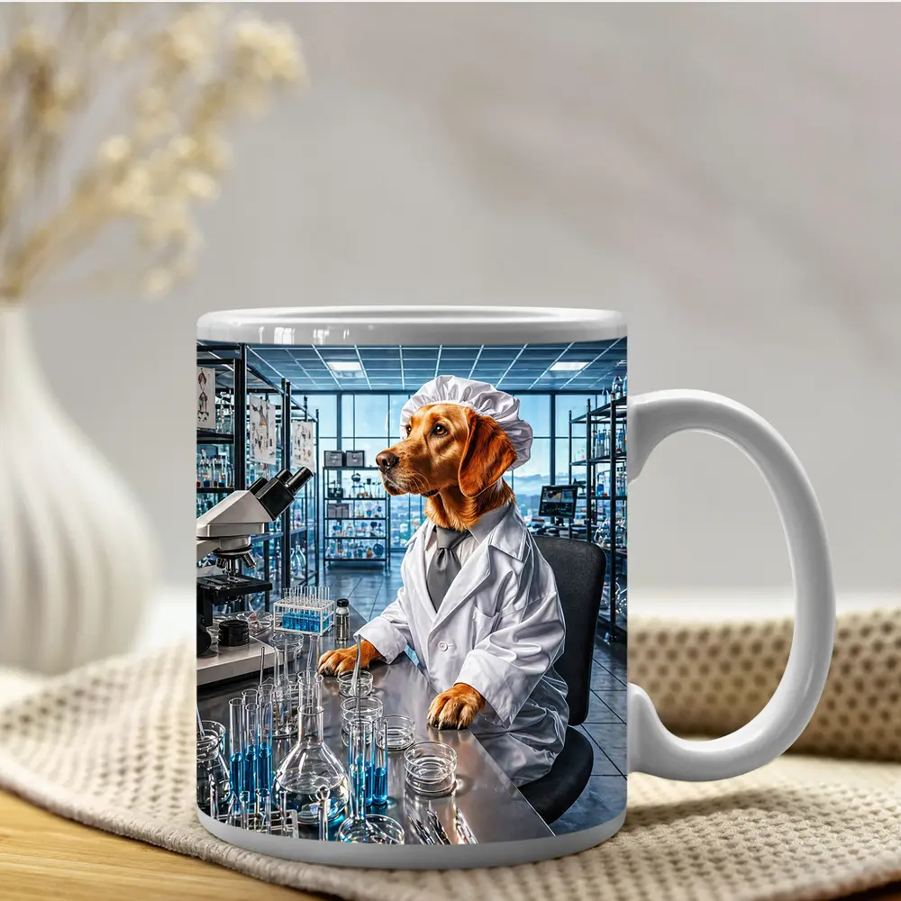 Golden Retriever Scientist In Research Laboratory – Mugs