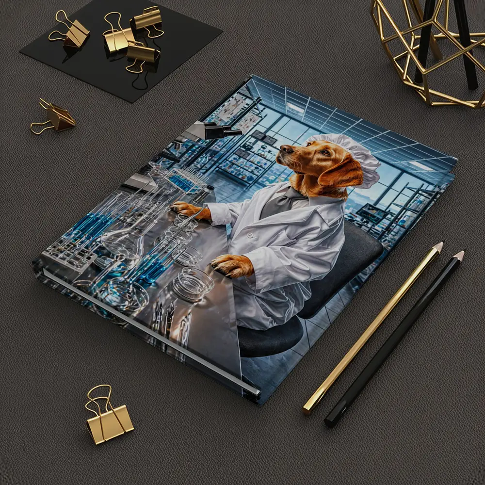 Golden Retriever Scientist In Research Laboratory – Notebooks