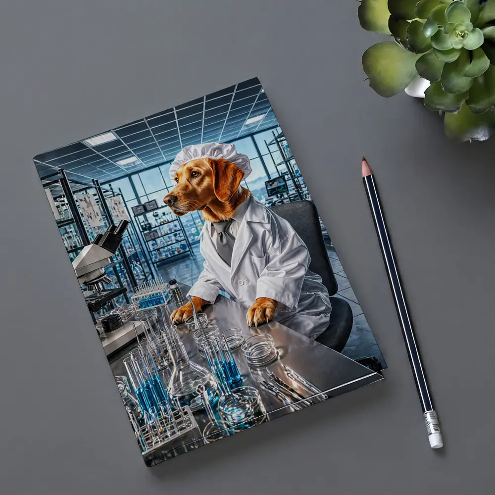 Golden Retriever Scientist In Research Laboratory – Notebooks