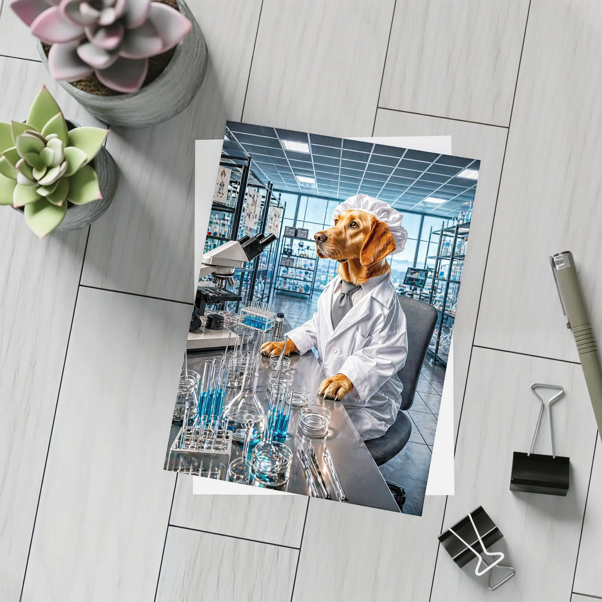 Golden Retriever Scientist In Research Laboratory – Postcards