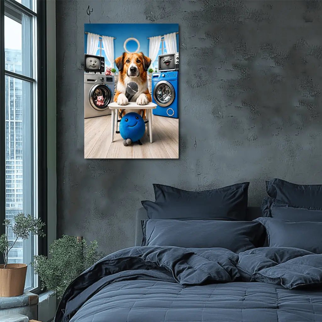 Golden Retriever Host Laundry Room Comedy Show – Wall Art