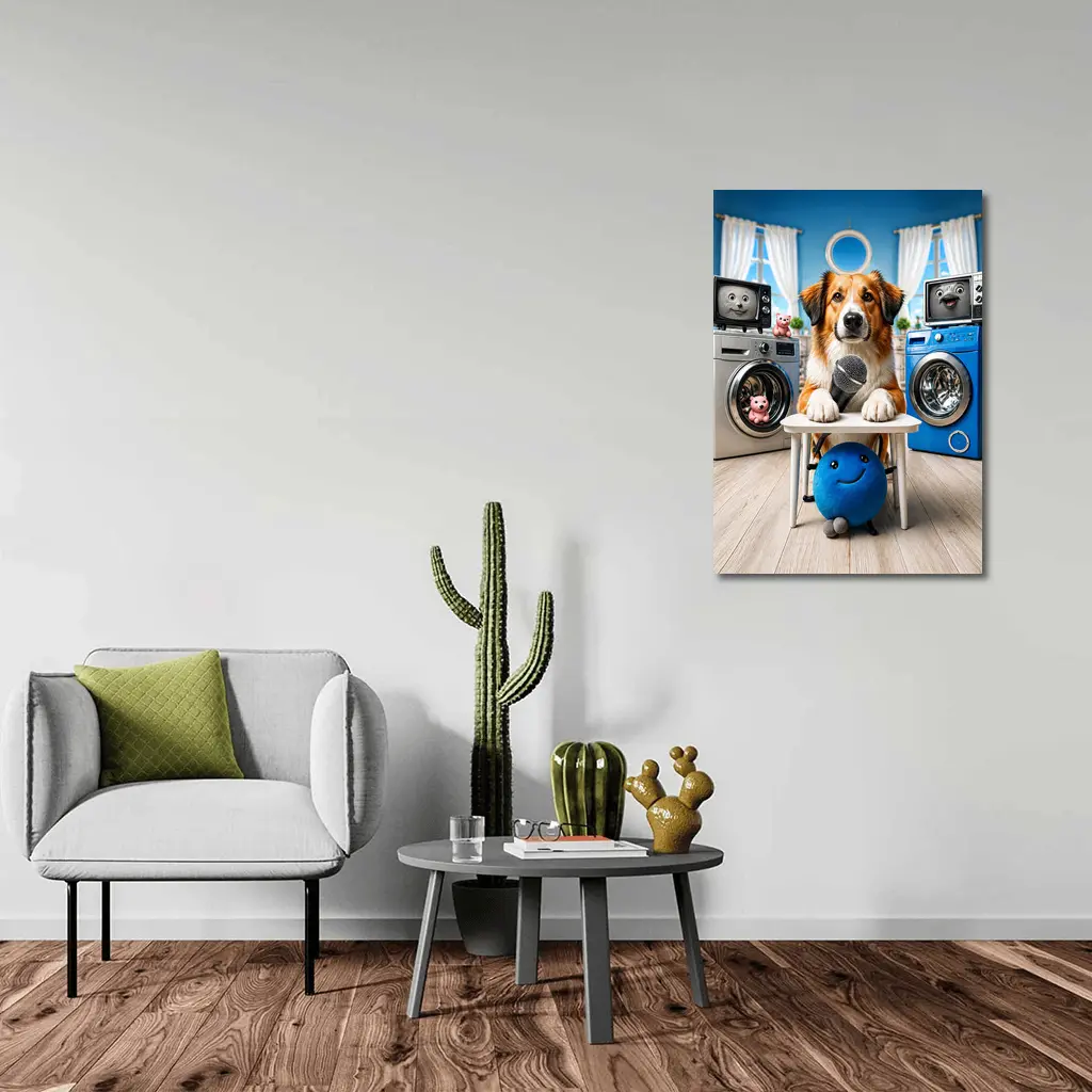 Golden Retriever Host Laundry Room Comedy Show – Wall Art