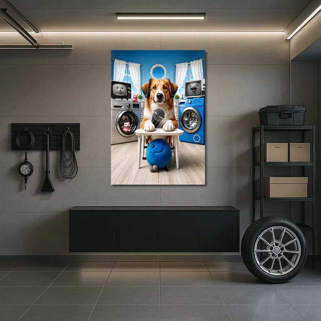 Golden Retriever Host Laundry Room Comedy Show – Wall Art