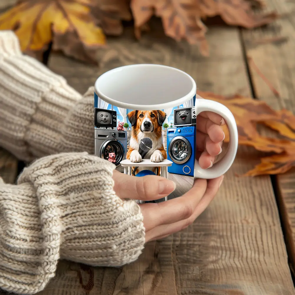 Golden Retriever Host Laundry Room Comedy Show – Mugs