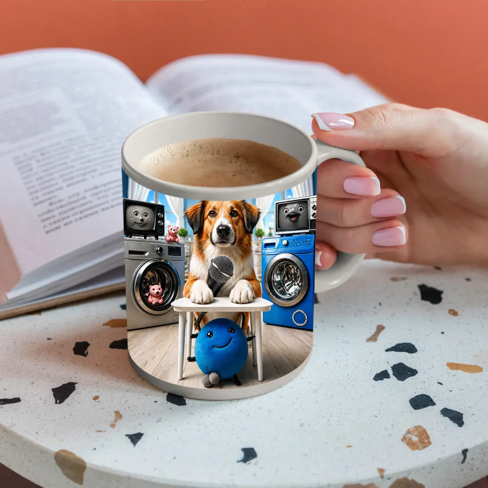 Golden Retriever Host Laundry Room Comedy Show – Mugs