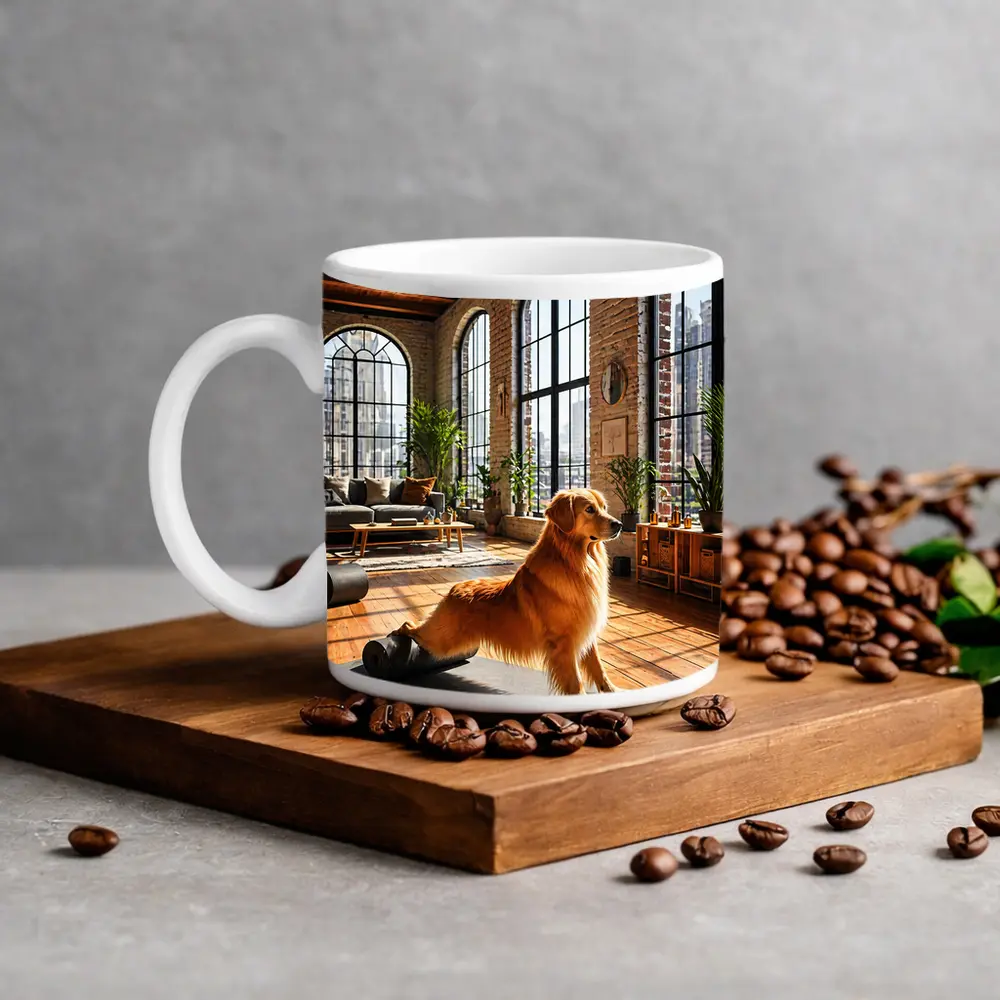 Golden Retriever Yoga Studio Loft Interior – Mugs