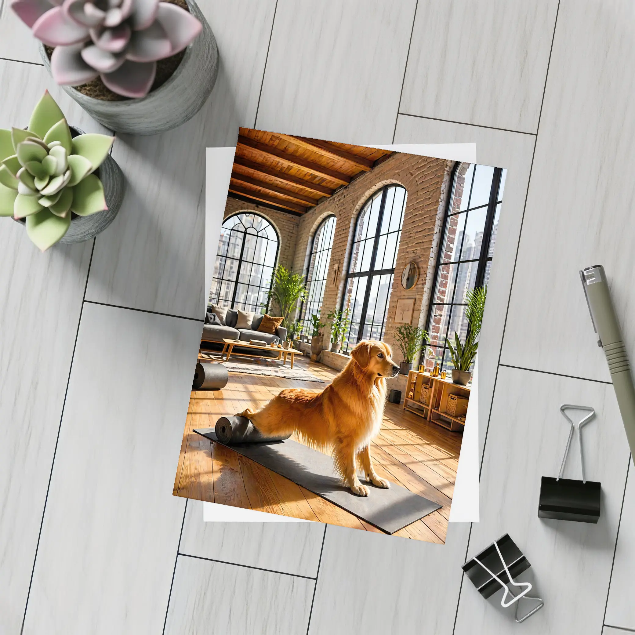Golden Retriever Yoga Studio Loft Interior – Postcards