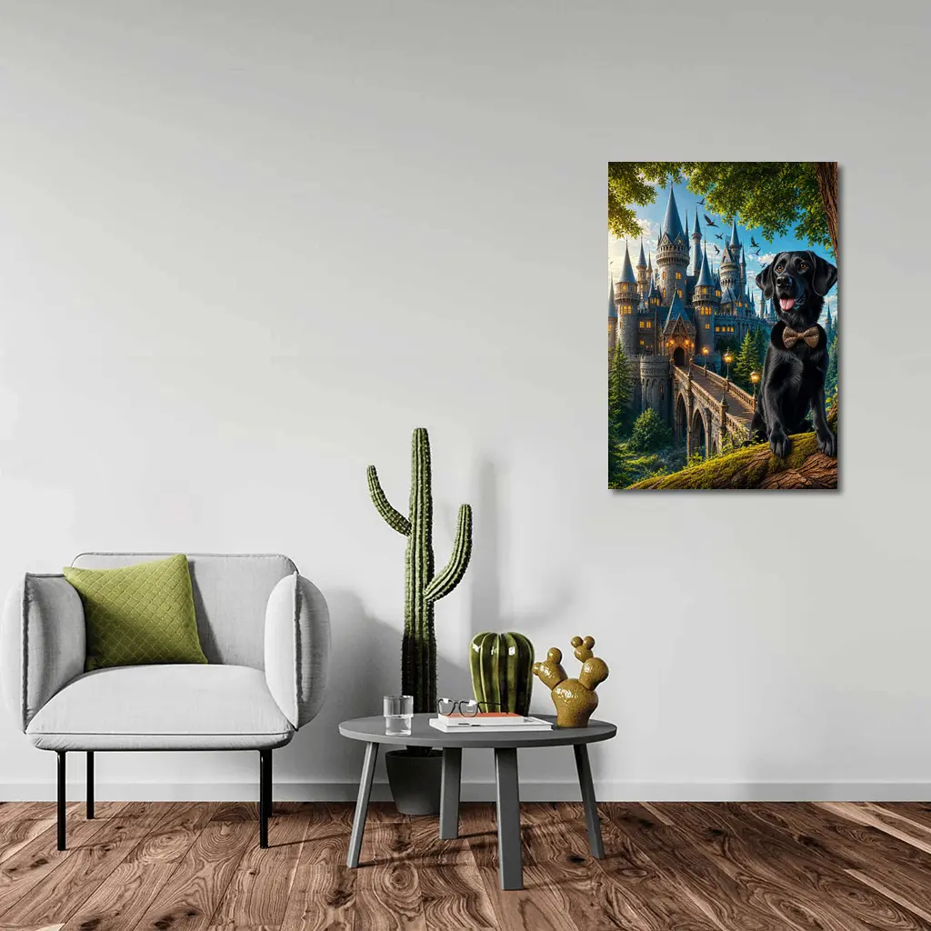 Black Labrador Retriever Fantasy Castle Forest Art – Wall Art