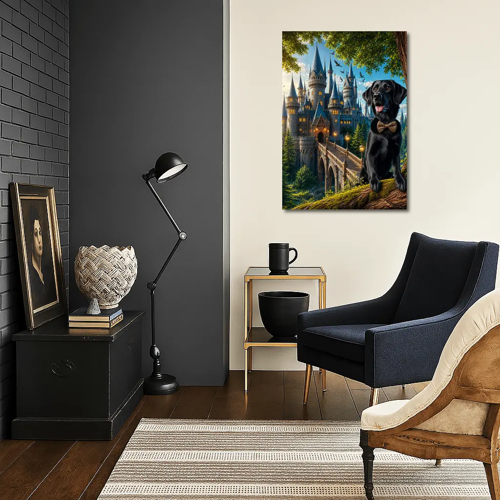 Black Labrador Retriever Fantasy Castle Forest Art – Wall Art