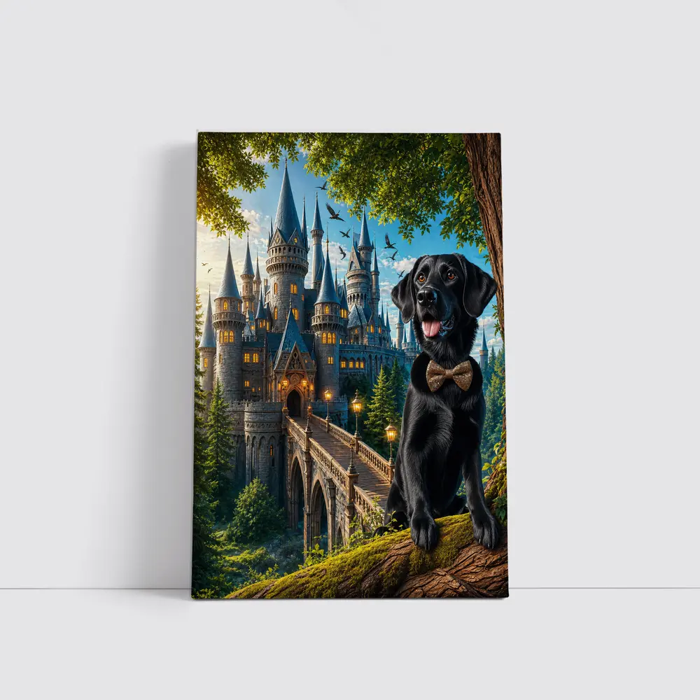 Black Labrador Retriever Fantasy Castle Forest Art – Wall Art