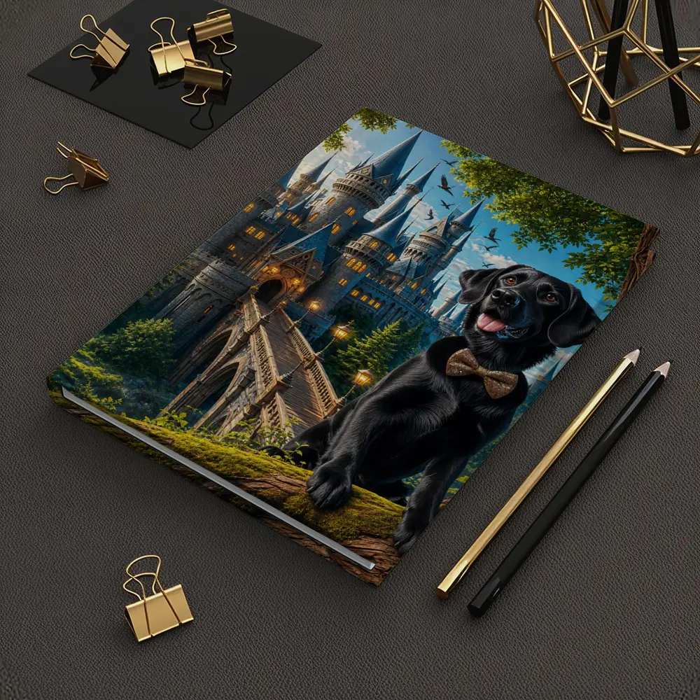 Black Labrador Retriever Fantasy Castle Forest Art – Notebooks