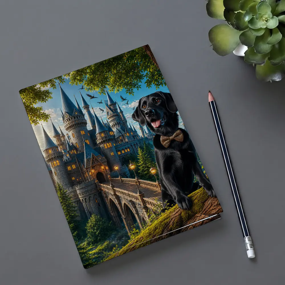 Black Labrador Retriever Fantasy Castle Forest Art – Notebooks