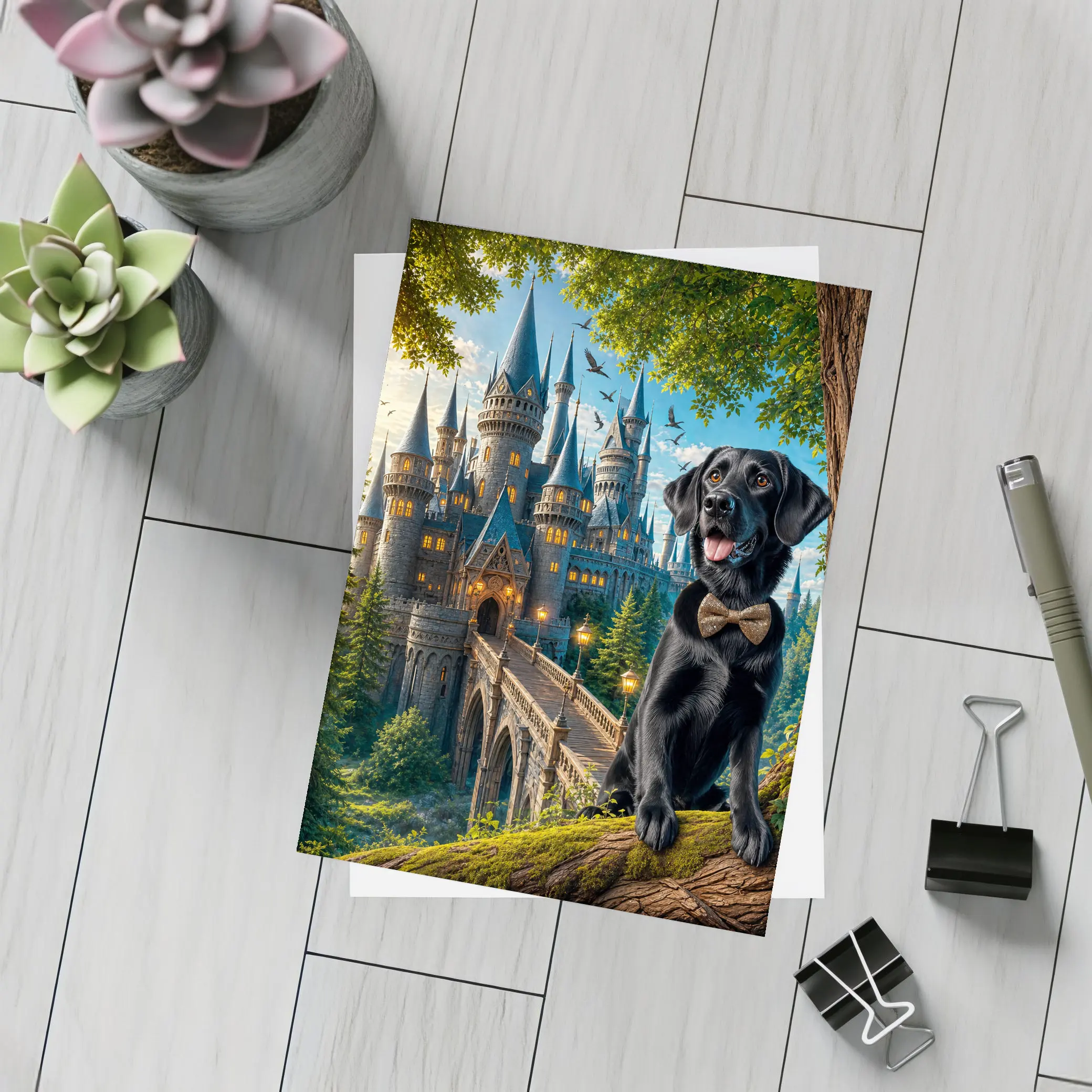 Black Labrador Retriever Fantasy Castle Forest Art – Postcards