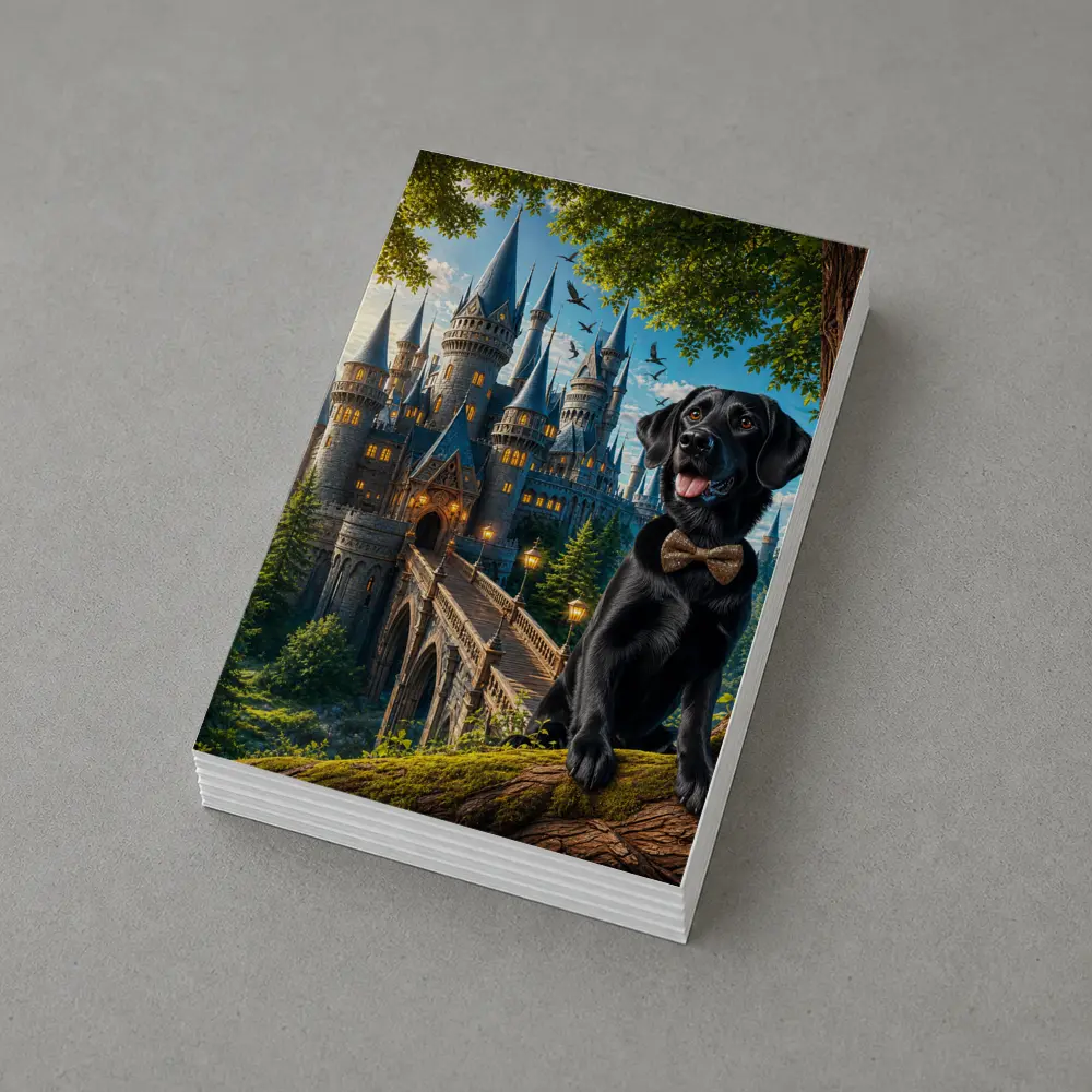 Black Labrador Retriever Fantasy Castle Forest Art – Postcards