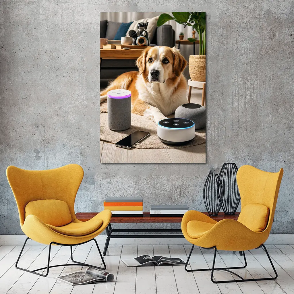 Golden Retriever Relaxing With Smart Home Speakers – Wall Art