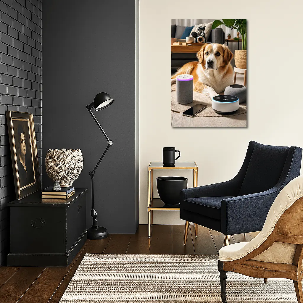 Golden Retriever Relaxing With Smart Home Speakers – Wall Art