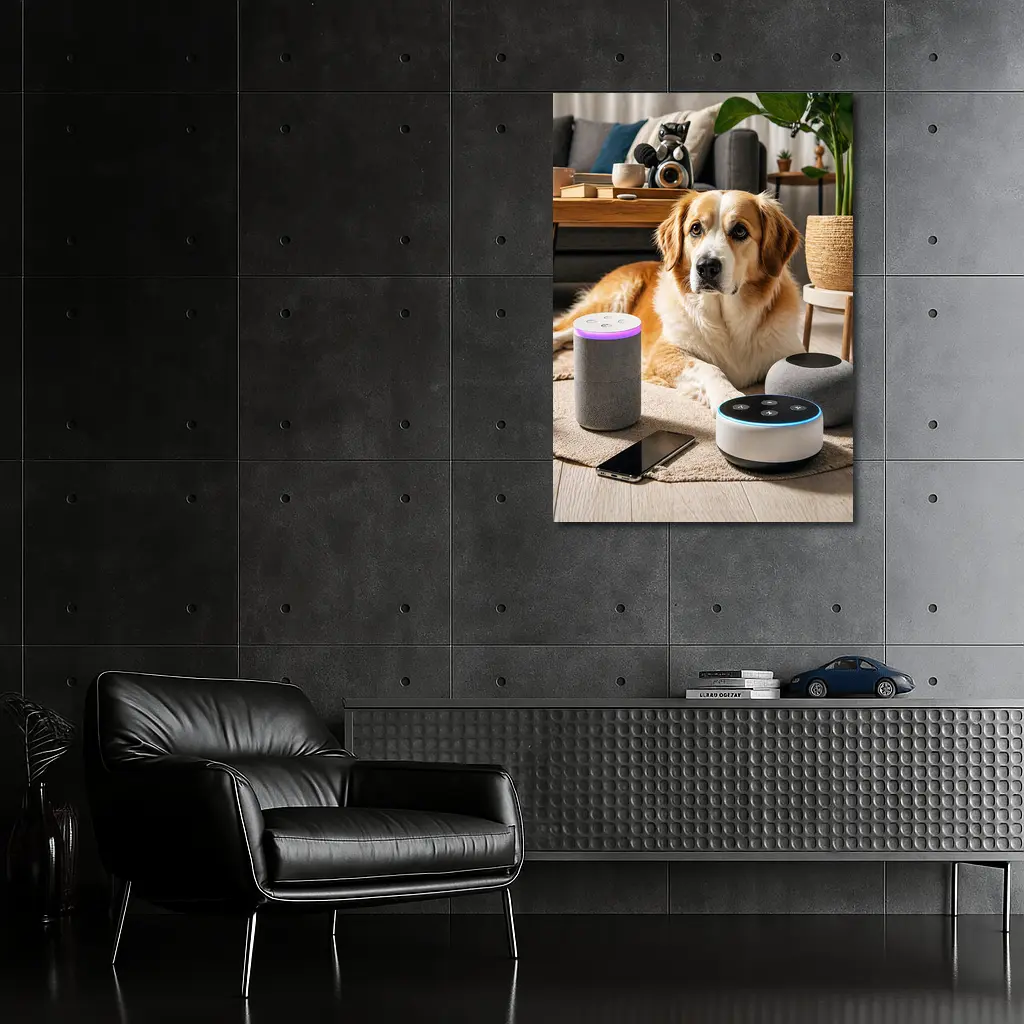 Golden Retriever Relaxing With Smart Home Speakers – Wall Art