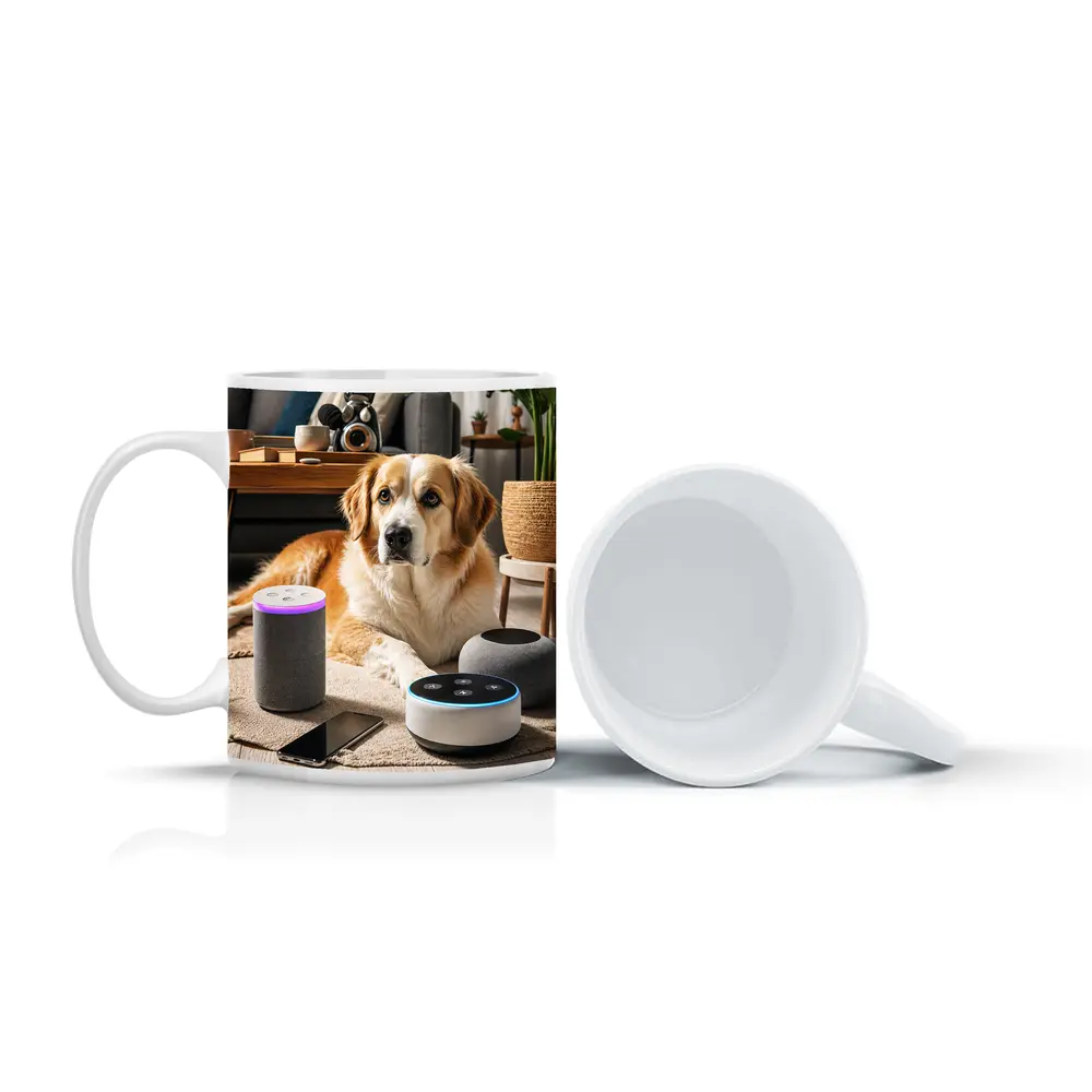 Golden Retriever Relaxing With Smart Home Speakers – Mugs