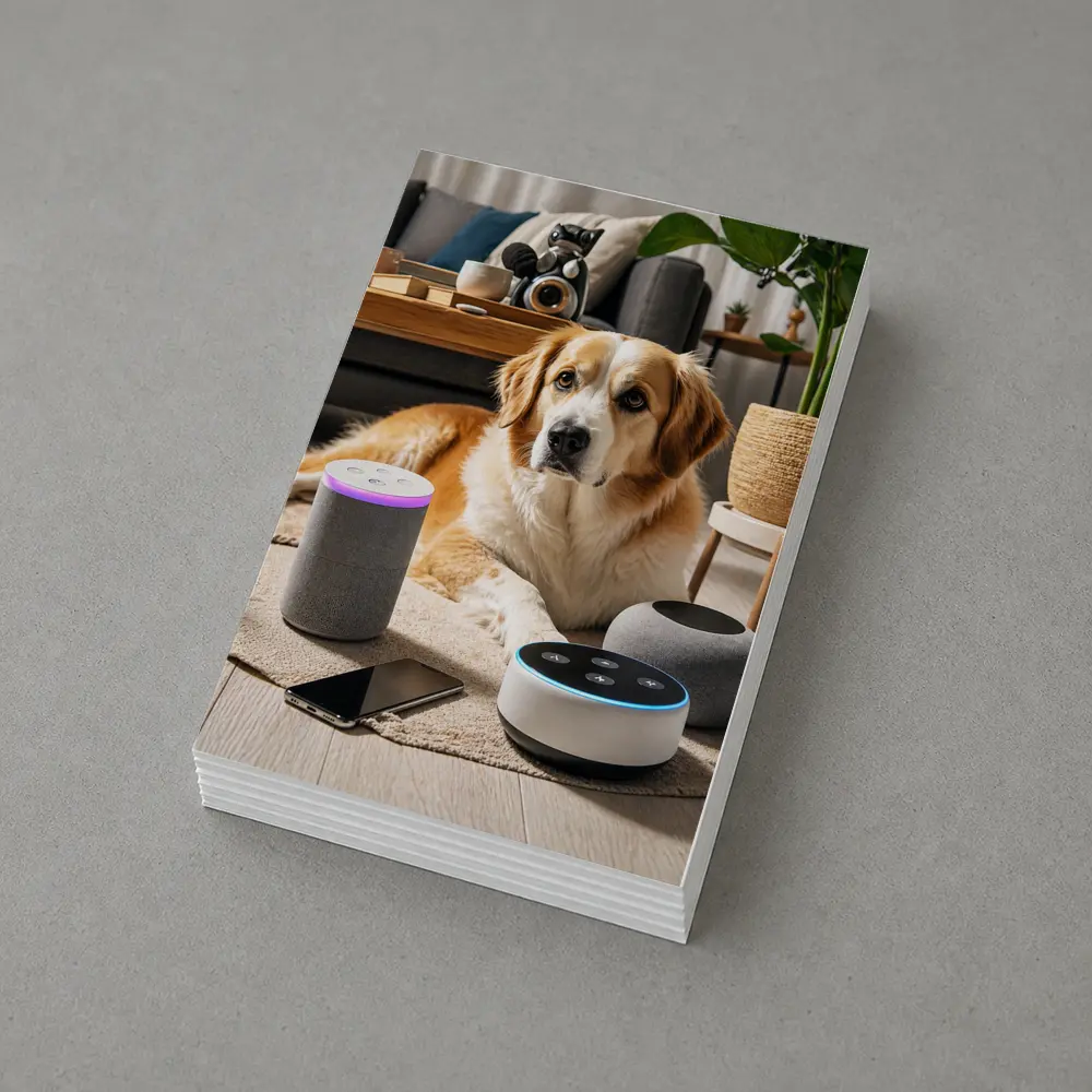 Golden Retriever Relaxing With Smart Home Speakers – Postcards