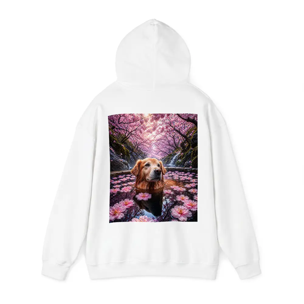 Golden Retriever Bathing Under Cherry Blossoms – Hoodies