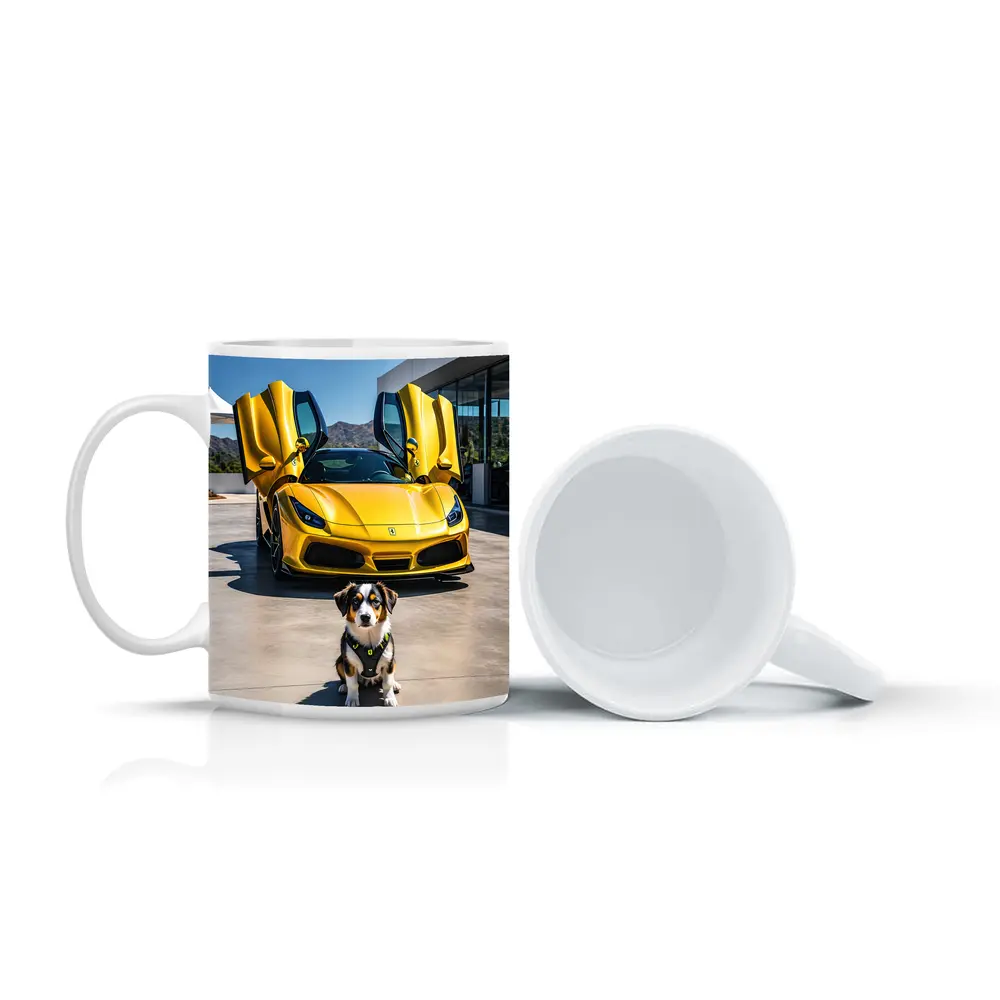 Australian Shepherd Puppy Yellow Ferrari F8 – Mugs