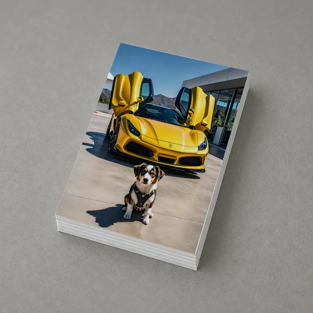 Australian Shepherd Puppy Yellow Ferrari F8 – Postcards