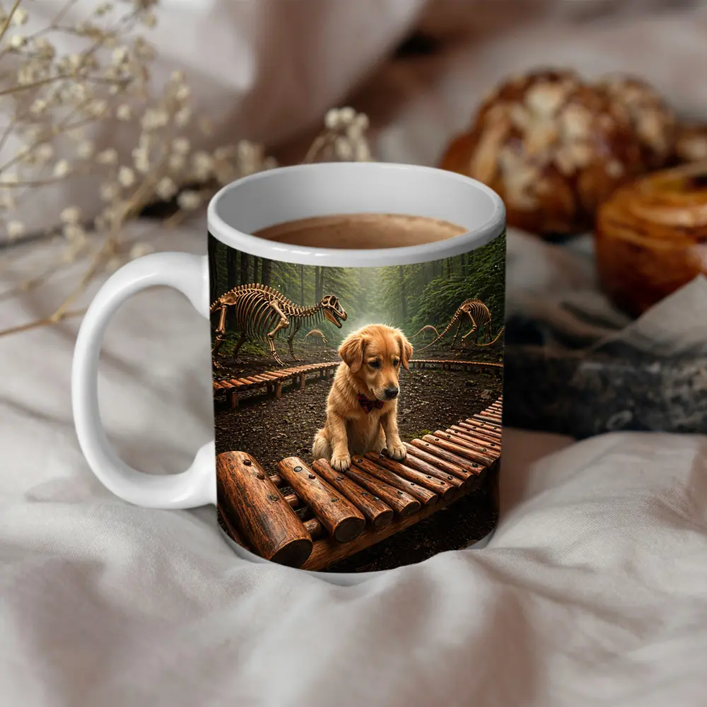 Golden Retriever Puppy Forest Dinosaur Skeletons – Mugs