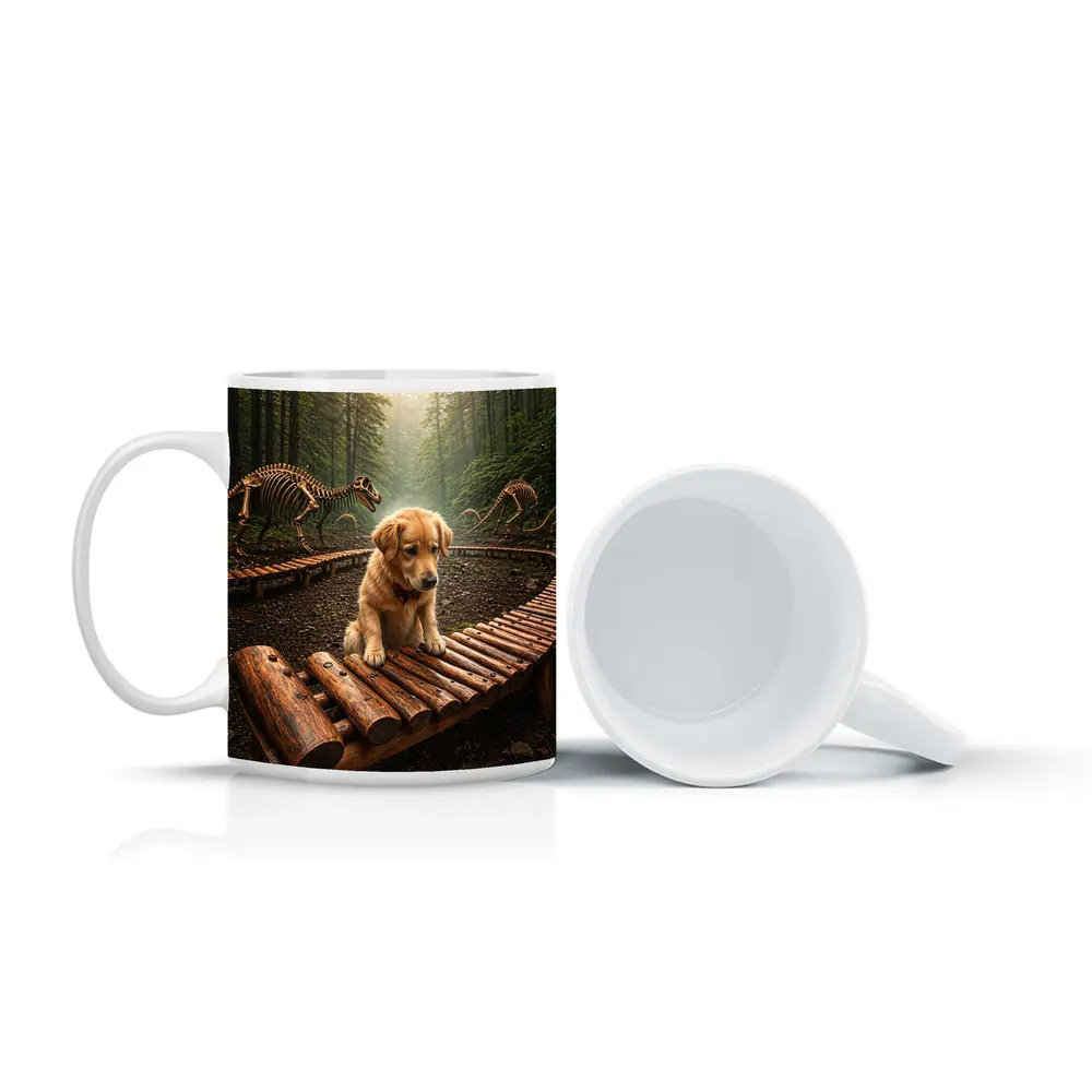 Golden Retriever Puppy Forest Dinosaur Skeletons – Mugs