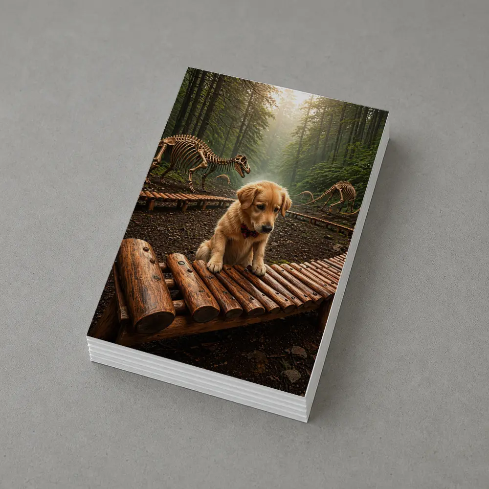 Golden Retriever Puppy Forest Dinosaur Skeletons – Postcards