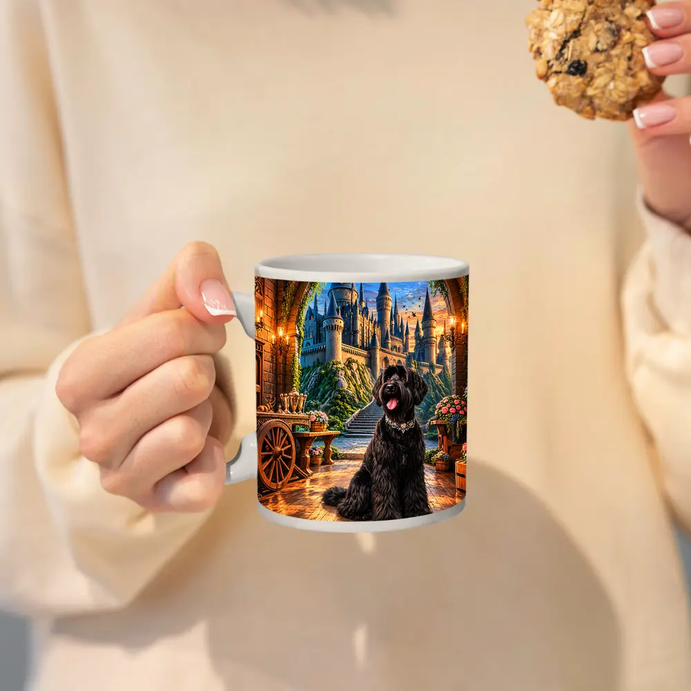 Black Schnauzer Dog at Fantasy Castle – Mugs