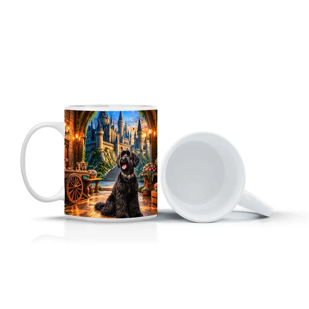 Black Schnauzer Dog at Fantasy Castle – Mugs