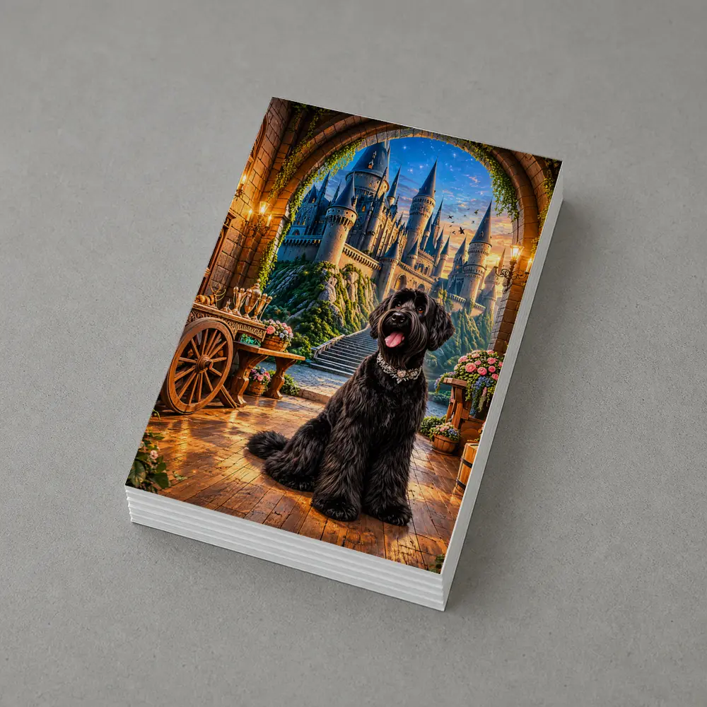 Black Schnauzer Dog at Fantasy Castle – Postcards