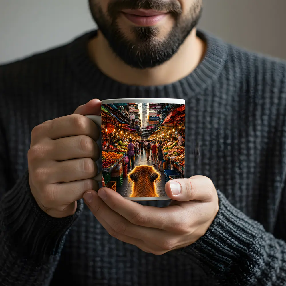 Golden Dog Watching Bangkok Street Market – Mugs