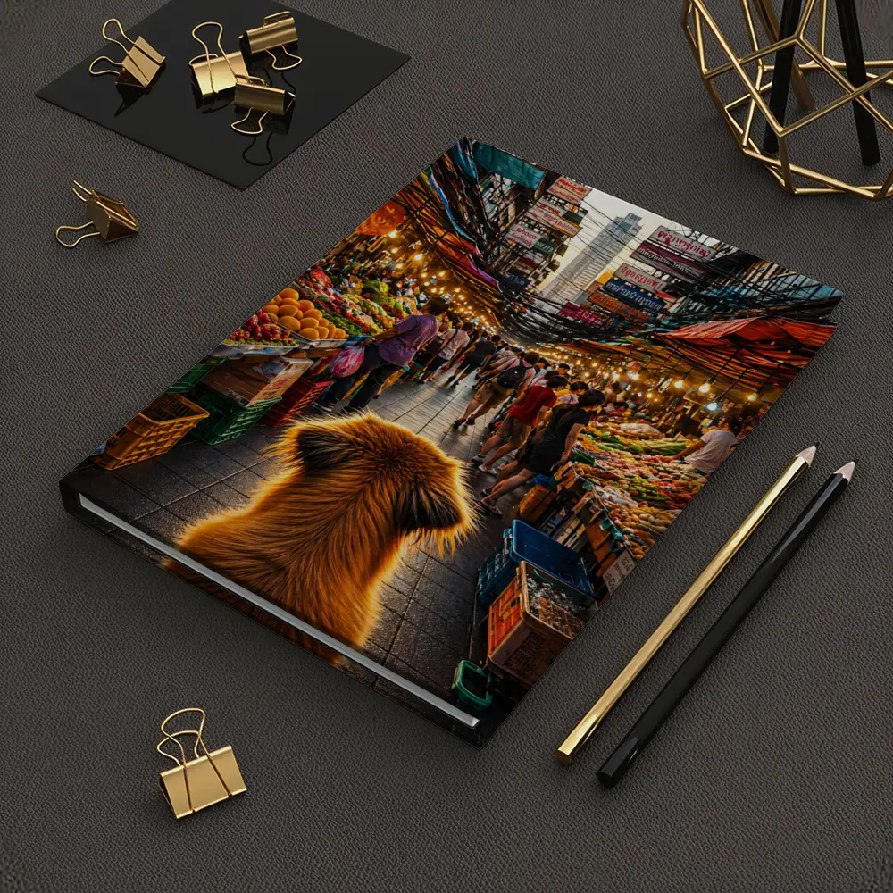 Golden Dog Watching Bangkok Street Market – Notebooks