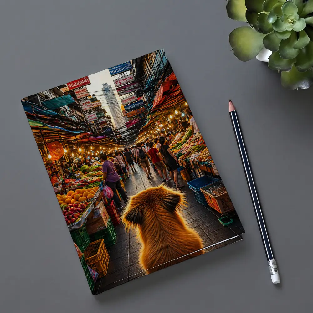 Golden Dog Watching Bangkok Street Market – Notebooks