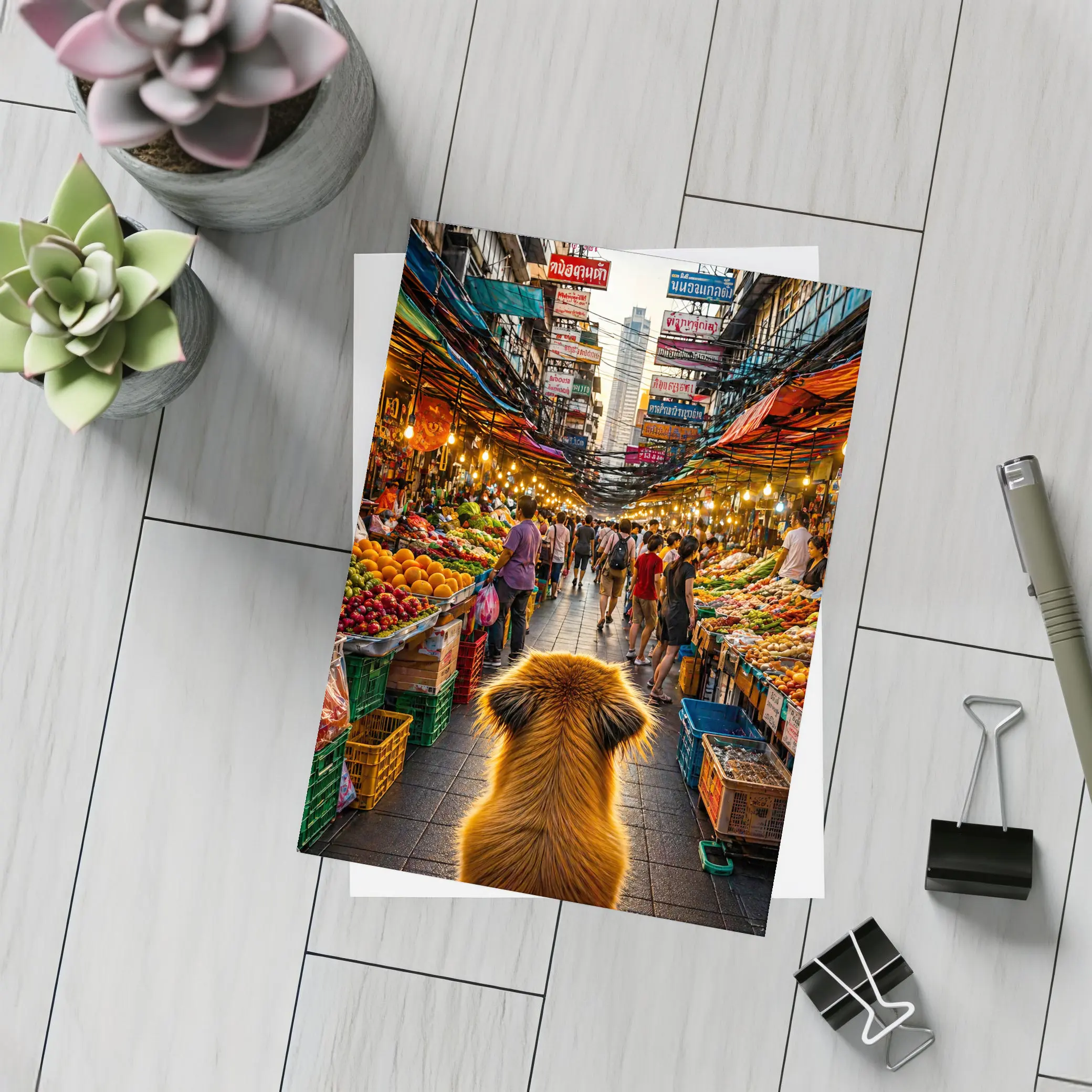 Golden Dog Watching Bangkok Street Market – Postcards