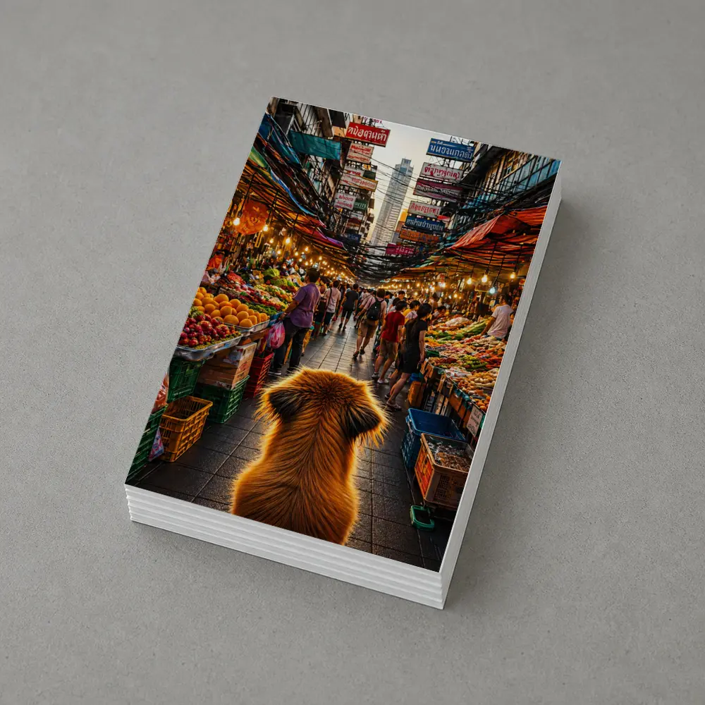 Golden Dog Watching Bangkok Street Market – Postcards