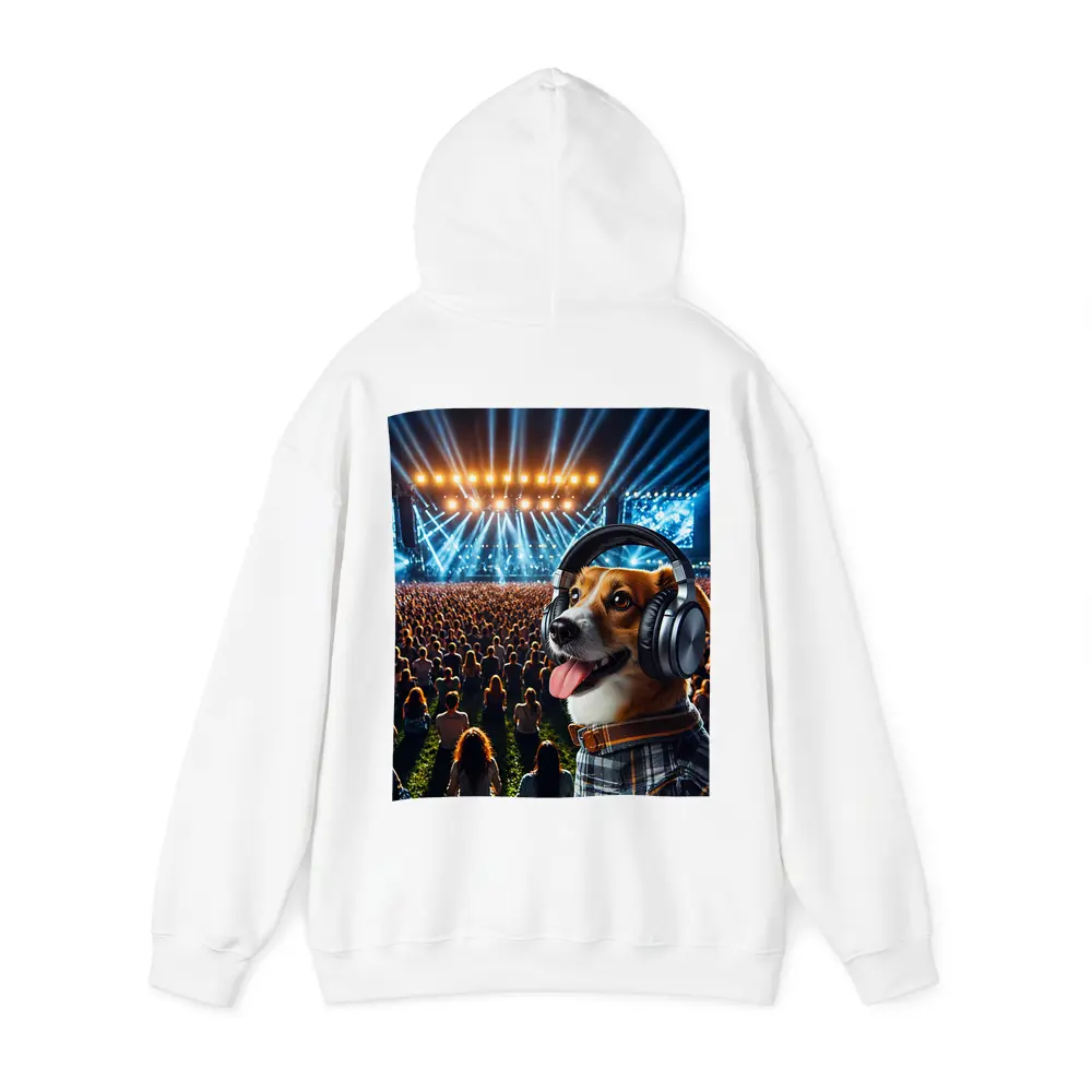Corgi Dog Wearing Headphones at Concert – Hoodies