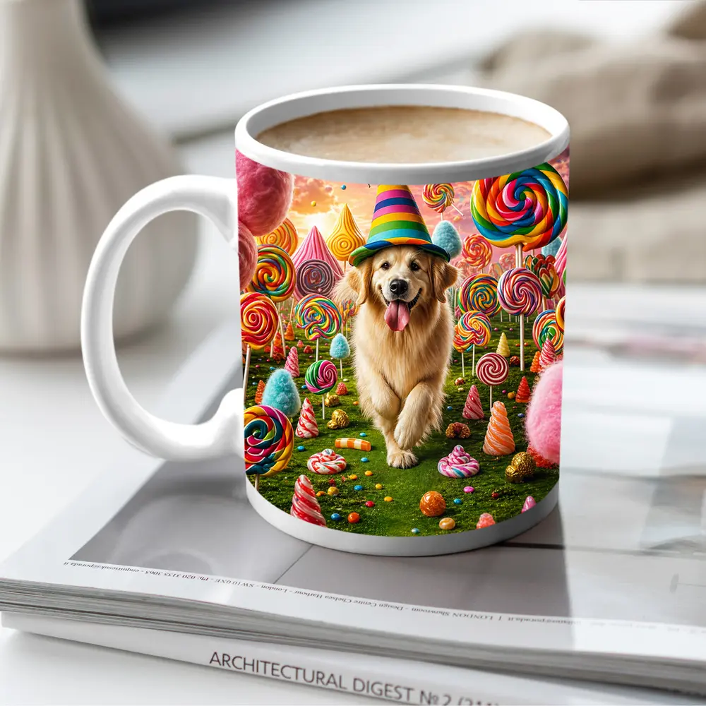 Golden Retriever in Colorful Candy Fantasy Land – Mugs