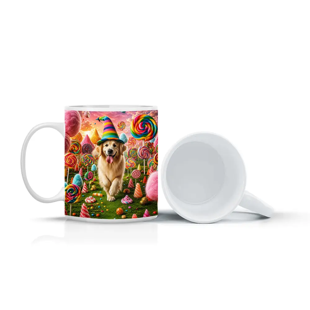 Golden Retriever in Colorful Candy Fantasy Land – Mugs