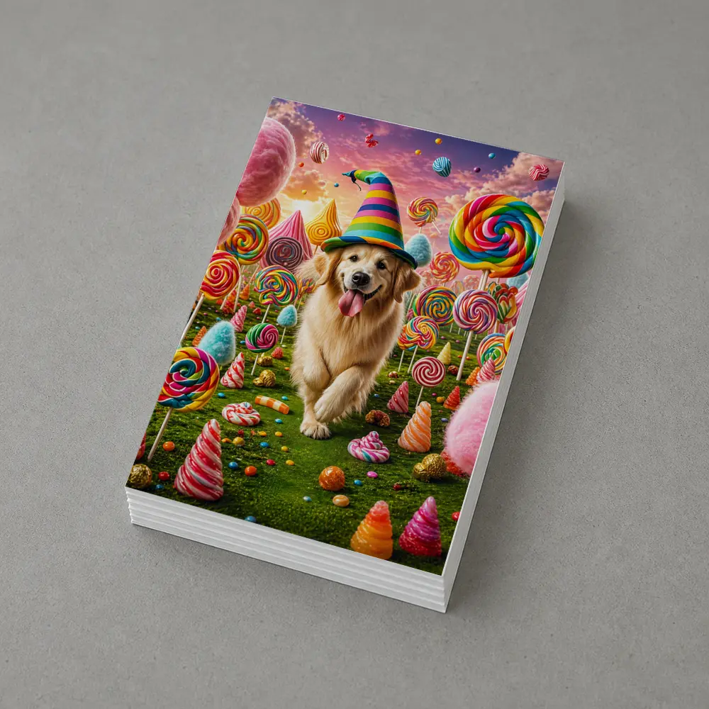 Golden Retriever in Colorful Candy Fantasy Land – Postcards